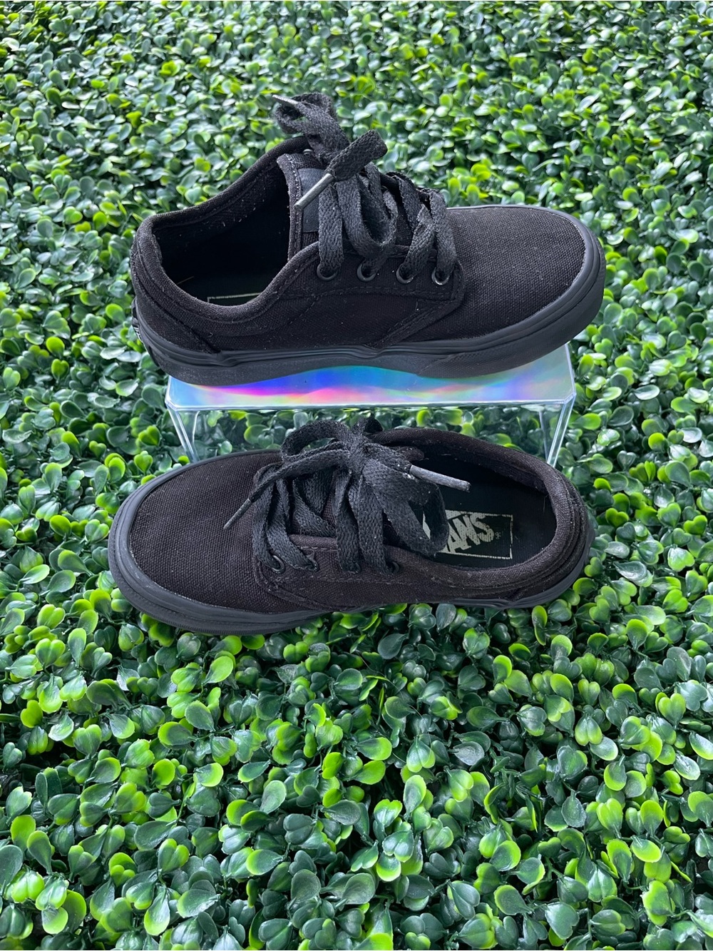 Vans Kids Black Canvas Low-Top Sneakers, size 12